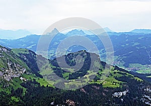 Panoramas from the peaks Diethelm and Turner situated between the Sihltal and Wagital Waegital or WÃ¤gital valleys, Studen