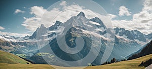 Panoramatic aerial view of the Swiss type landscape - Ai image