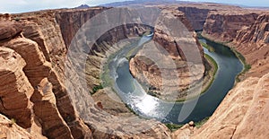 Panoramatic photo of Horseshoe Bend of Colorado river, Arizona, USA