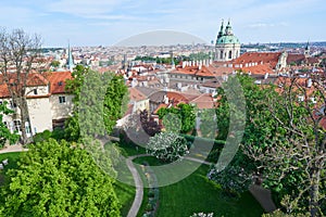 Panoramatic picture of the old town of Prague taken from the hill of Prague castle.