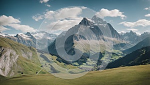 Panoramatic stunning aerial view of the Swiss type landscape - Ai image