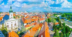 Panoramatic view of the hungarian city gyor with the roman cathedral, Carmelita Church and raba river...IMAGE photo
