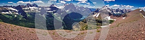 Panoramatic view of mountains in Glacier NP, US