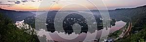 Panoramatic view from nature lookout to Vltava meander in sunrise
