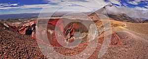 Panoramatic view of unique volcanic landscape of Tongariro NP in New Zealand