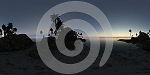 Panoramia of tropical beach at sunset