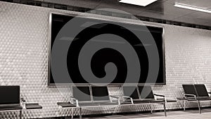 Panoramic 2:1 billboard on underground wall Mockup. Hoarding advertising on train station wall 3D rendering