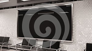 Panoramic 2:1 billboard on underground wall Mockup. Hoarding advertising on train station wall 3D rendering