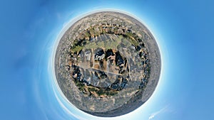 Panoramic 360 degree aerial view of an upscale subdivision