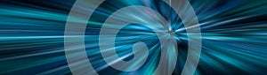 Panoramic abstract big data, speed, colorful fibers, rays background in blue color. 3D tunnel illustration