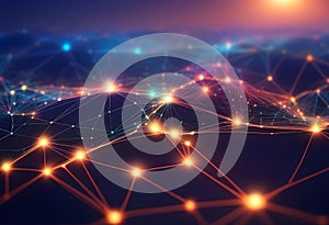 Panoramic abstract dot and triangle connection background