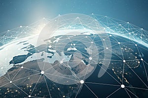 Panoramic abstract dot and triangle connection