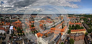 Panoramic aerial cityscape of Copenhagen city, Denmark