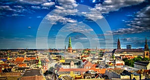 Panoramic aerial cityscape of Copenhagen city, Denmark