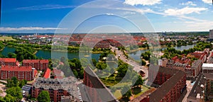 Panoramic aerial cityscape of Copenhagen city, Denmark