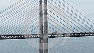 Panoramic aerial close up view of Oresund bridge over the Baltic sea