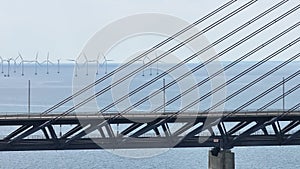 Panoramic aerial close up view of Oresund bridge over the Baltic sea