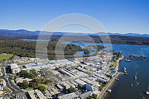 Panoramic aerial drone view of Batemans Bay on the NSW South Coast, Australia
