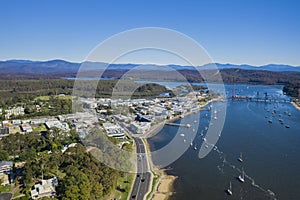 Panoramic aerial drone view of Batemans Bay on the NSW South Coast, Australia