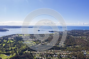 Panoramic aerial drone view of Batemans Bay on the NSW South Coast, Australia