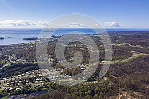 Panoramic aerial drone view of Batemans Bay on the NSW South Coast, Australia