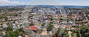 Panoramic aerial drone view of Bondi Junction in the Eastern Suburbs of Sydney, NSW Australia