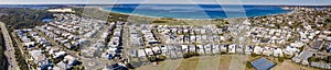 Panoramic aerial drone view of Greenhills Beach, Wanda Beach and Cronulla in the Sutherland Shire, Sydney, NSW