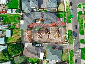 Panoramic Aerial Drone view of Suburban Melbourne housing, roof tops, the streets and the parks NSW Australia