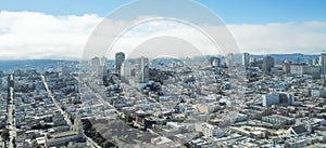 Panorama aerial view Russian Hill neighborhood in San Francisco