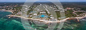 panoramic aerial landscape view of the area around Playa Paraiso in Riviera Maya, Cancun on Yucatan Peninsula in Mexico