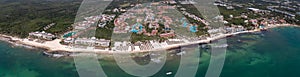 panoramic aerial landscape view of the area around Playa Paraiso in Riviera Maya, Cancun on Yucatan Peninsula in Mexico