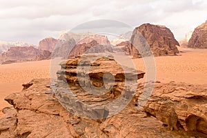 Panoramic aerial landscape view, Wadi Rum desert, Jordan