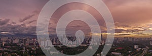 Panoramic Aerial Photo of Kuala Lumpur cityscape during sunrise at Changkat Tunku.