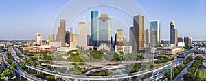 Day light panoramic aerial view of Houston downtown cityscape