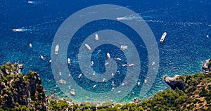 Panoramic aerial plunging view from Capri island Italy