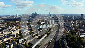 Panoramic aerial skyline view of Bank and financial district of London