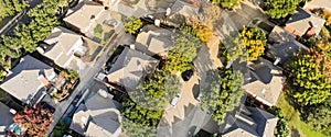 Panoramic aerial top view of suburban subdivision near Dallas, T