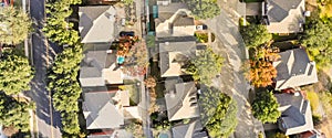 Panoramic aerial top view of suburban subdivision near Dallas, T