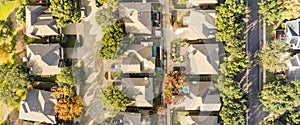 Panoramic aerial top view of suburban subdivision near Dallas, T