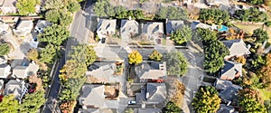 Panoramic aerial top view of suburban subdivision near Dallas, T