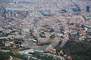 Panoramic aerial view of the Barcelona city in Spain