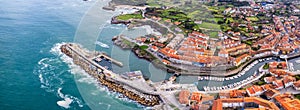 Panoramic aerial view of beautiful coastal city of Llanes, Spain in Asturias