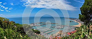 Panoramic aerial view of Blanes in Costa Brava in a beautiful summer day, Spain.