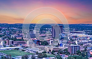 Panoramic aerial view of bloemfontein city twilight