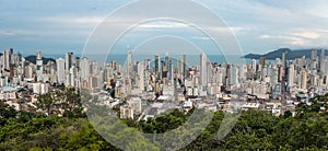 Panoramic aerial view of buildings in Balneario Camboriu city - Balneario Camboriu, Santa Catarina, Brazil