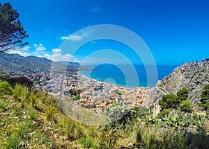 Panoramic aerial view of Cefalu city, Sicily, Italy