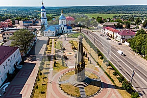 Panoramic aerial view of the central square of the city of Maloyaroslavets