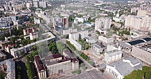 Panoramic aerial view of city center of Voronezh with Lenin Square, Russia