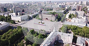 Panoramic aerial view of city center of Voronezh with Lenin Square, Russia