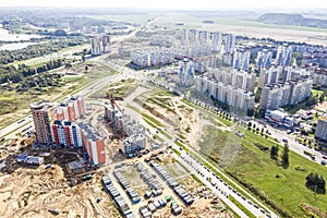 Panoramic aerial view of city construction site. new residential area development